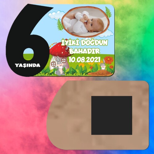 Sevimli Tavşan 6 Yaş Siyah Rakamlı Ahşap Yaş Magnet