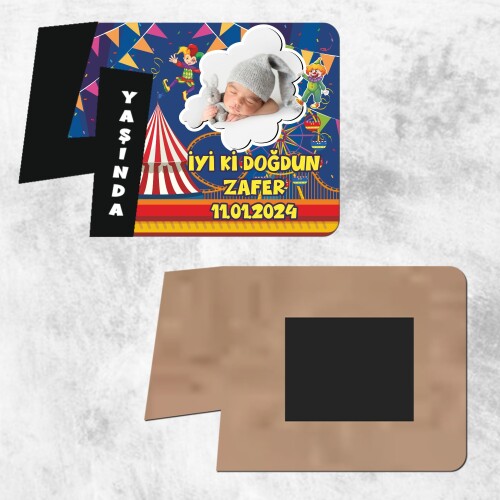 Palyaço Temalı 4 Yaş Siyah Rakam Ahşap Foto Magnet