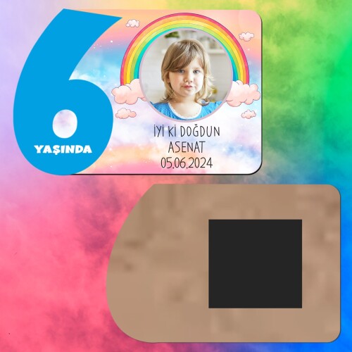 Gökkuşağı Temalı 6 Yaş Erkek Çocuk Ahşap Mavi Rakam Magnet