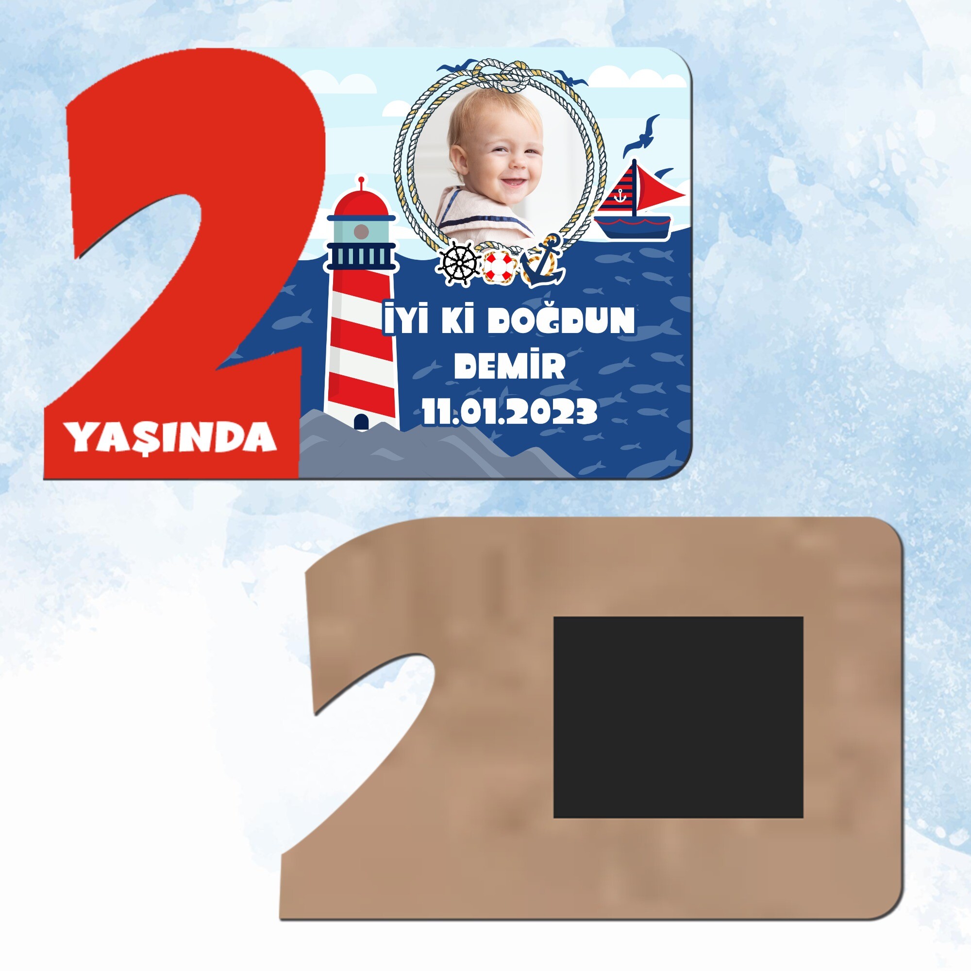 Denizci Teması Kırmızı 2 Yaşında Ahşap Mıknatıslı