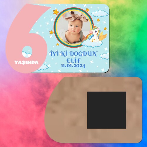Unicornlu 6 Yaş Kız Çocuk Ahşap Pembe Rakam Magnet