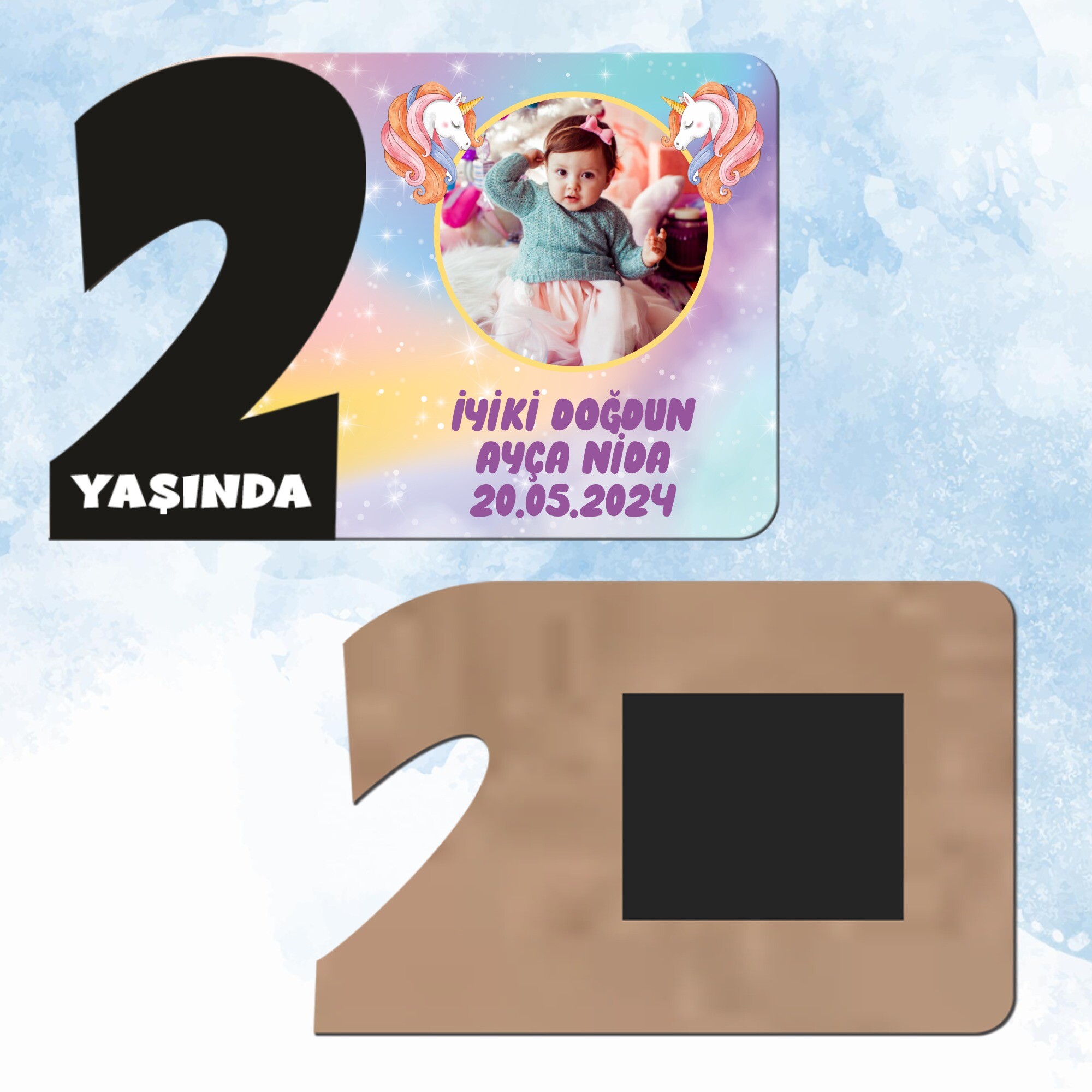 Unicorn 2 Yaşında Siyah Rakam Magnet Ahşap