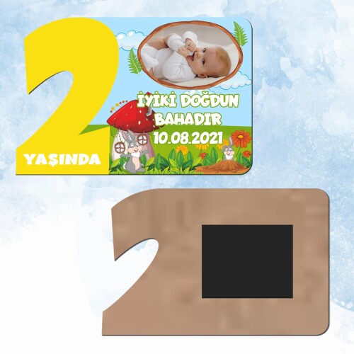 Sevimli Tavşan 2 Yaş Sarı Rakam Doğum Günü Magneti