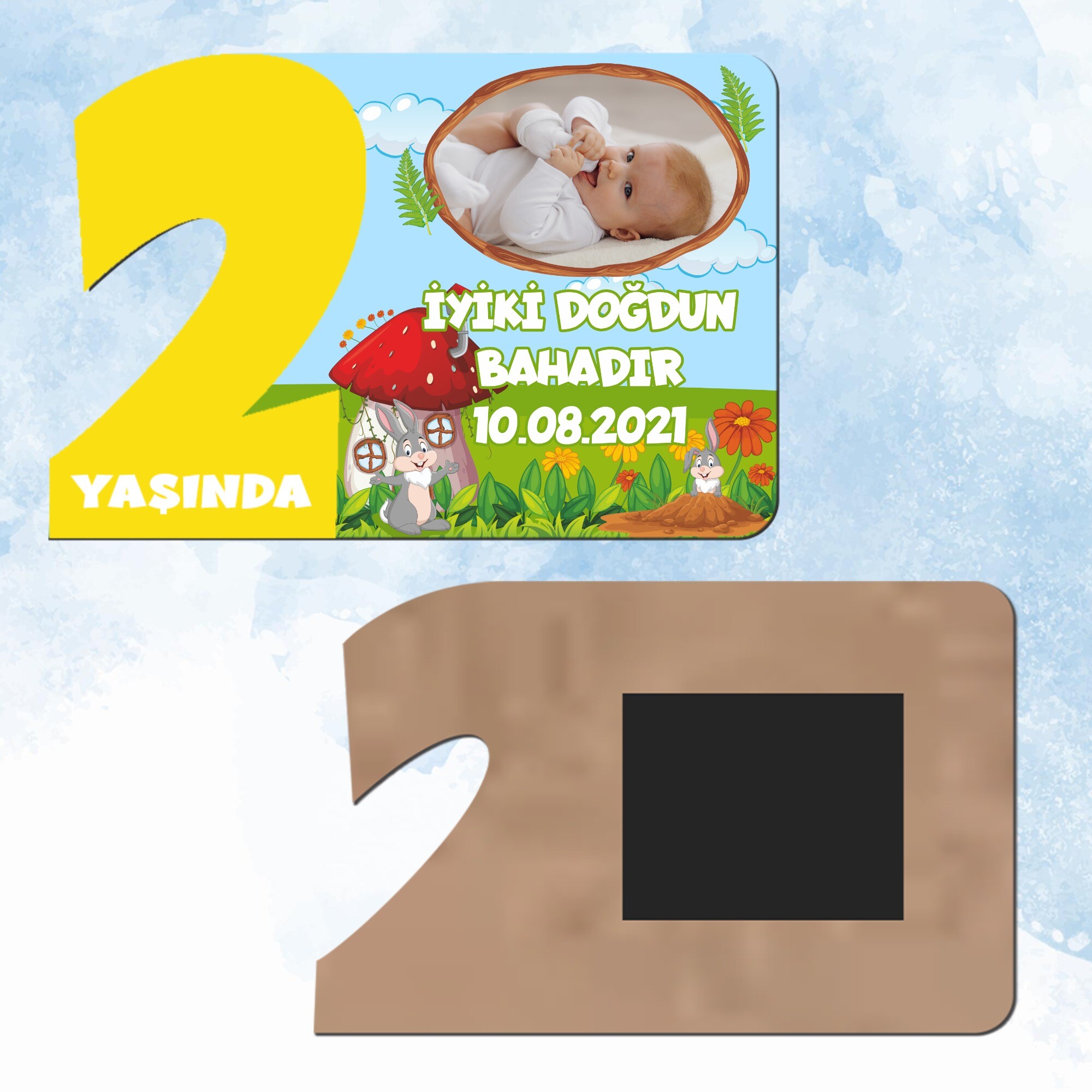 Sevimli Tavşan 2 Yaş Sarı Rakam Doğum Günü Magneti