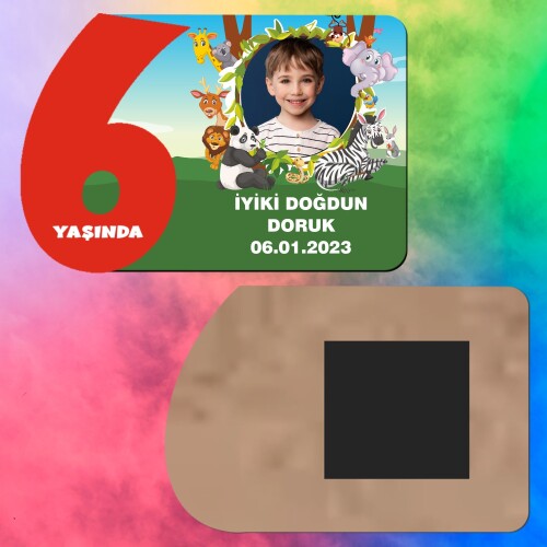 Safari Temalı 6 Yaş Kırmızı Rakamlı Ahşap Magnet