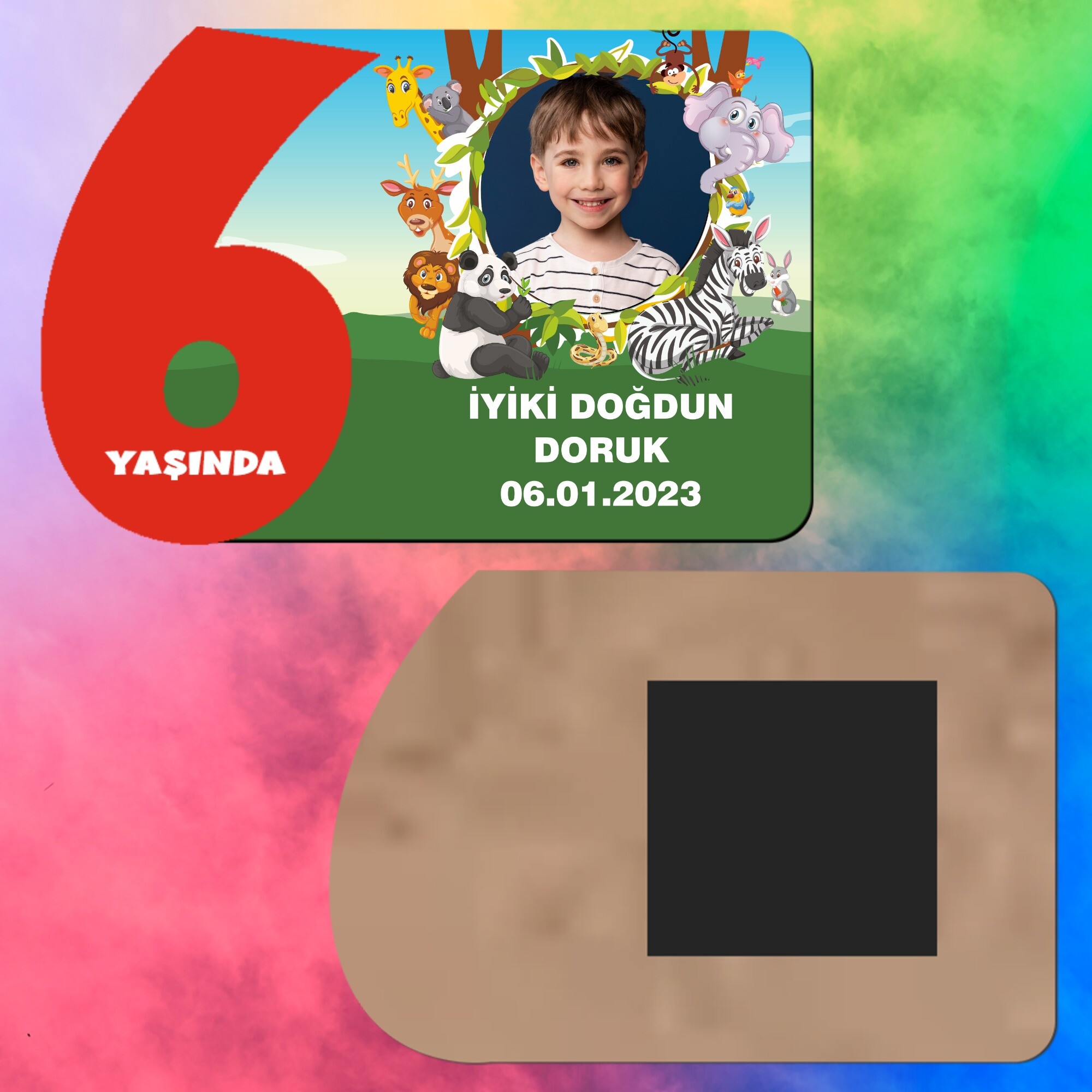 Safari Temalı 6 Yaş Kırmızı Rakamlı Ahşap Magnet