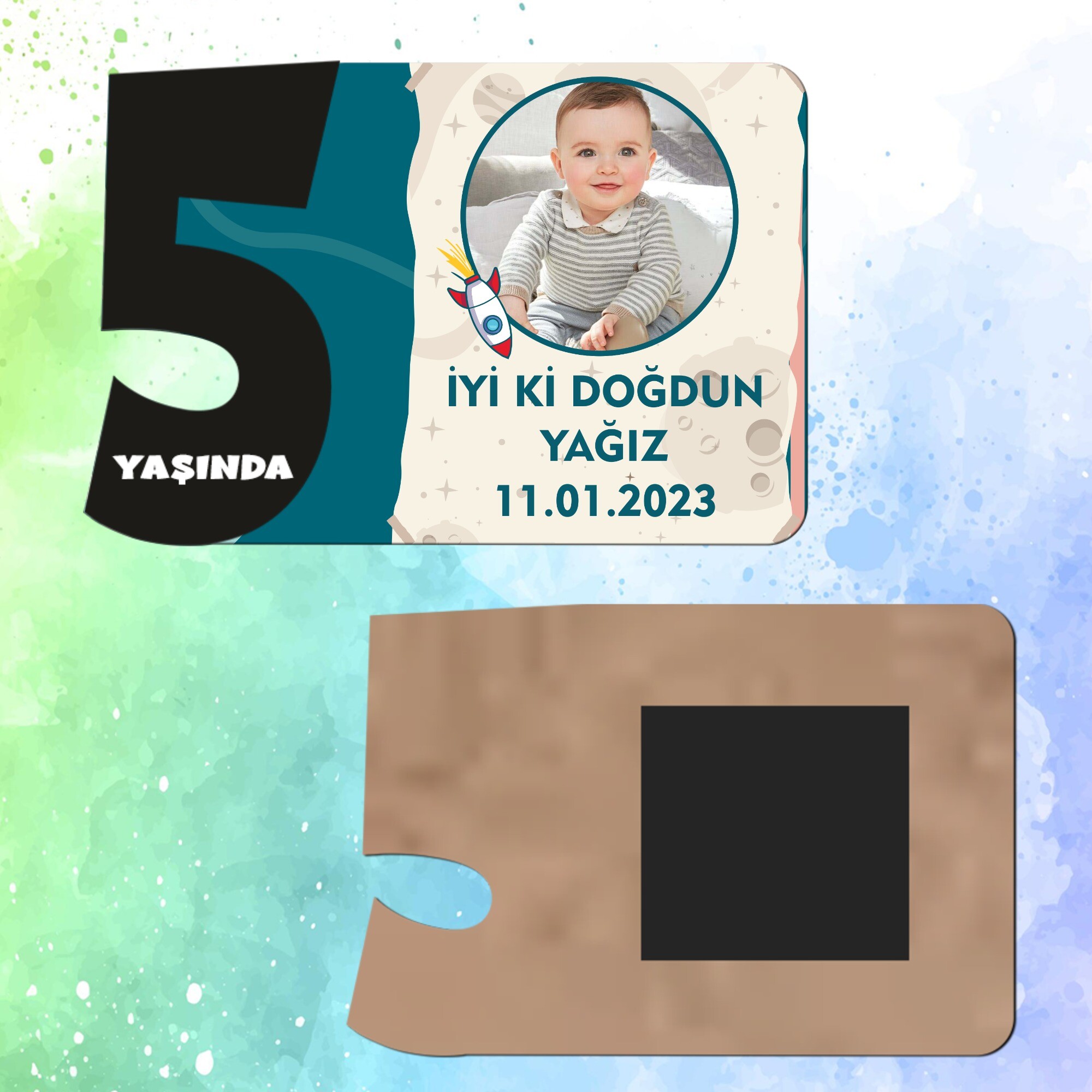 Roket Temalı 5 Yaş İçin Siyah Rakam Yaş Magneti