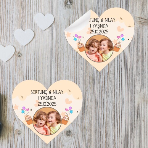 İkiz Bebek Kalp Etiket