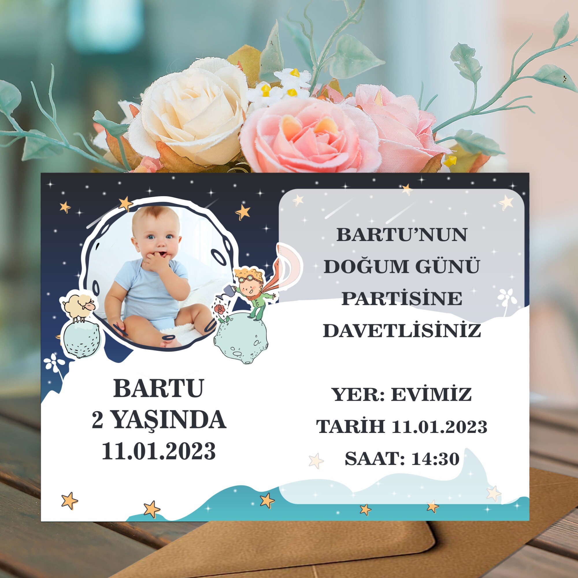 Küçük Prens Doğum Günü İçin Zarflı Davetiye