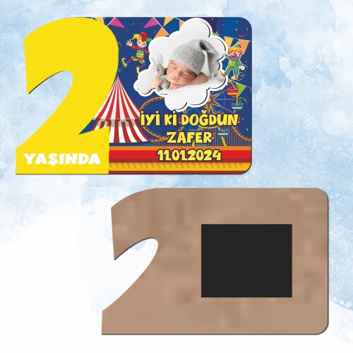 Palyaço Temalı 2 Yaş Sarı Rakam Doğum Günü Magneti