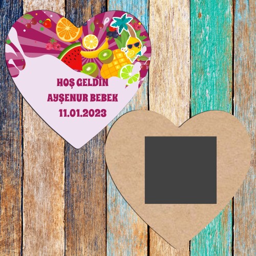 Meyveler Figürlü Ahşap Kalp Magnet