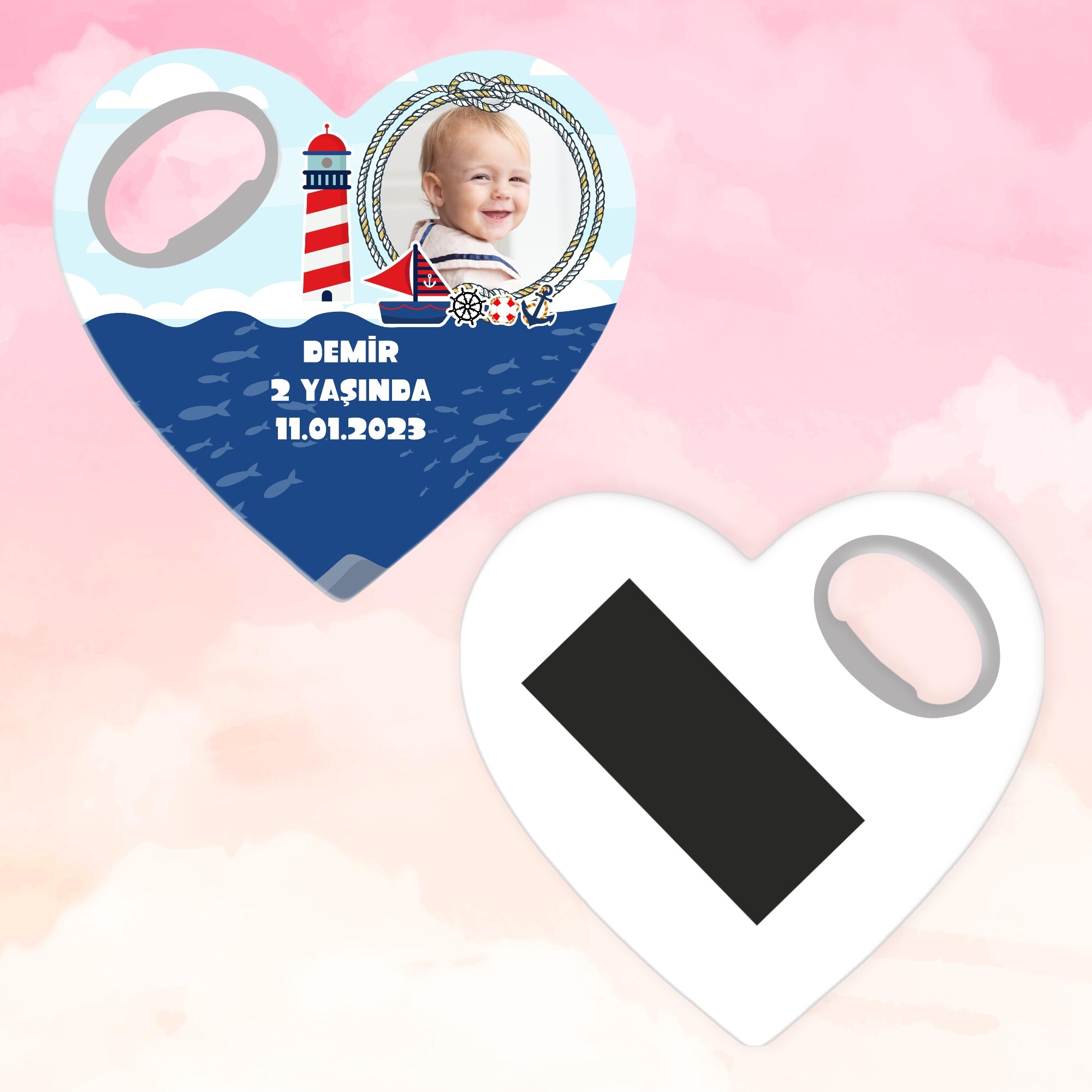 Denizci Teması Açacaklı Kalp Magnet