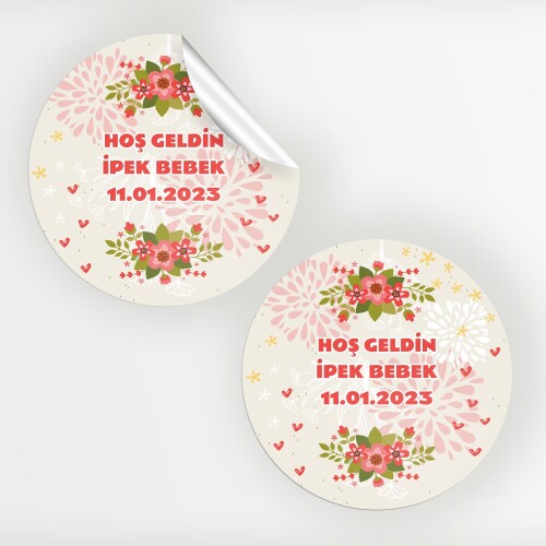 Çiçekli Bebek Sticker Etiket