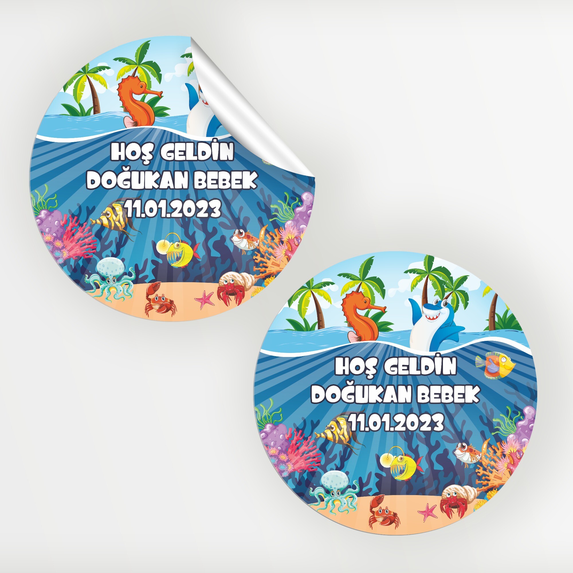 Deniz Canlıları Konsept Bebek Sticker Etiket