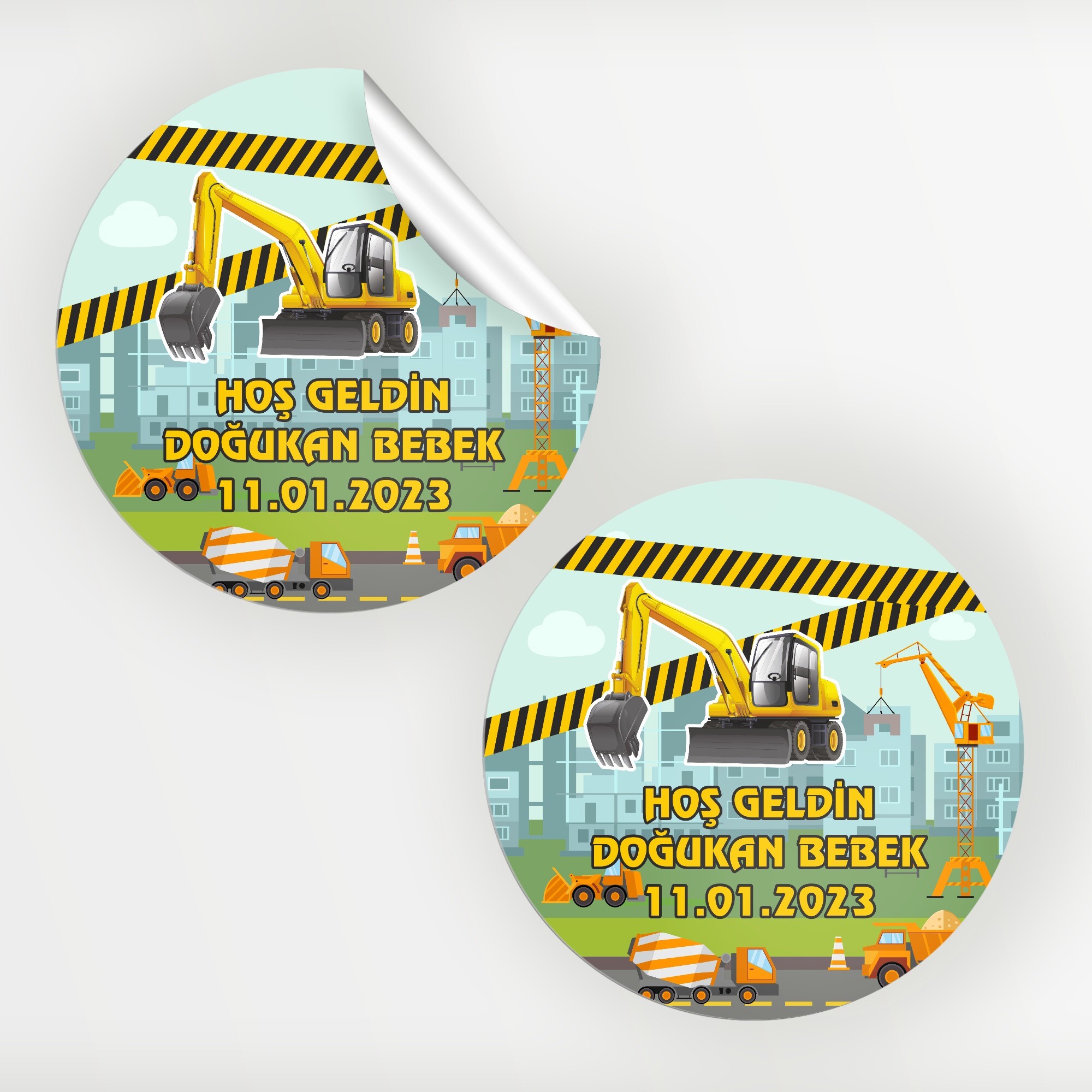 İş Makinaları Tasarımlı Bebek Sticker Etiket