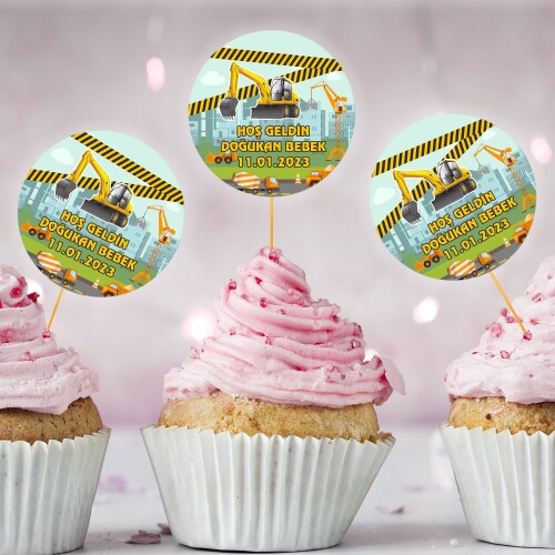 İş Makinaları Tasarımlı CupCake Kürdan