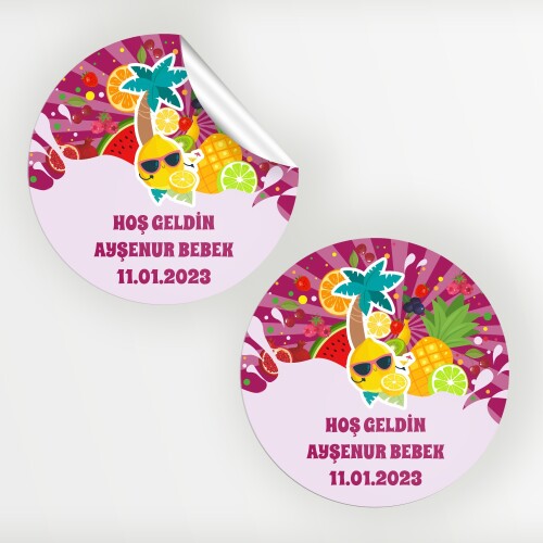 Meyveler Figürlü Bebek Sticker Etiket
