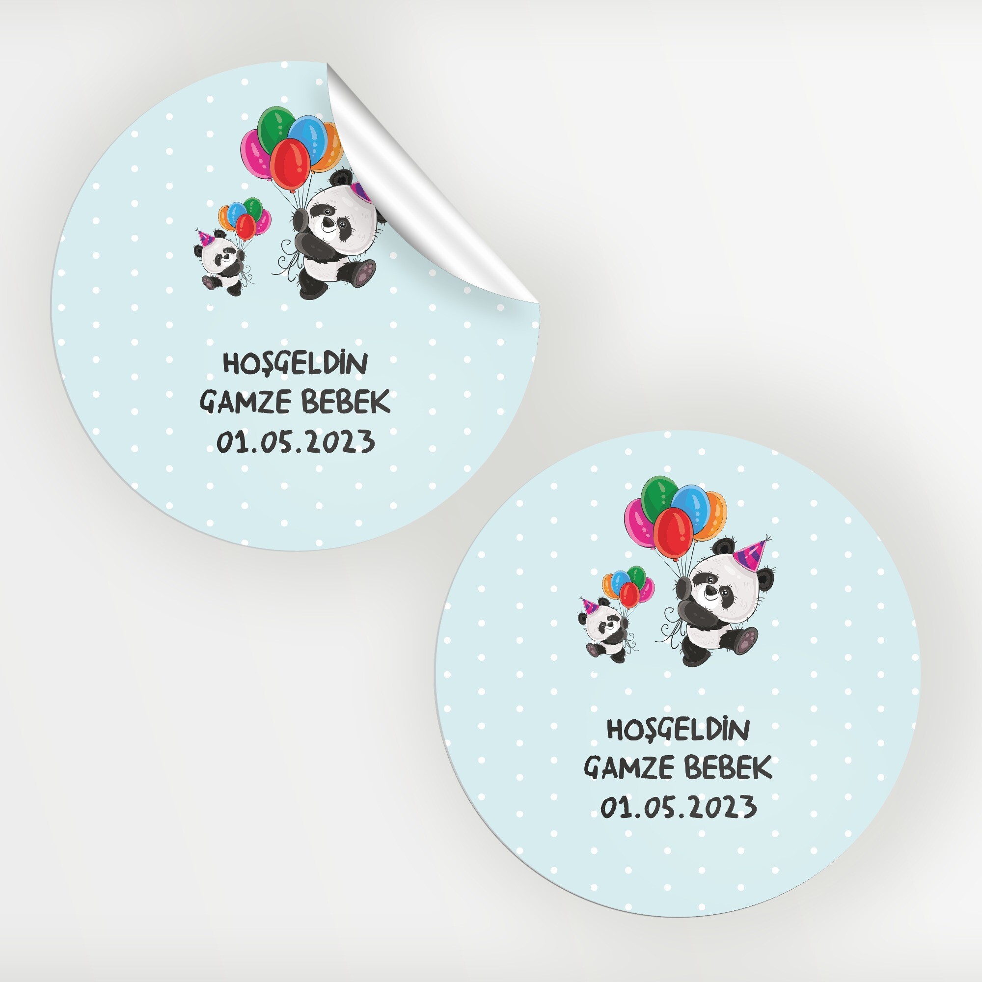Panda Temalı Bebek Sticker Etiket