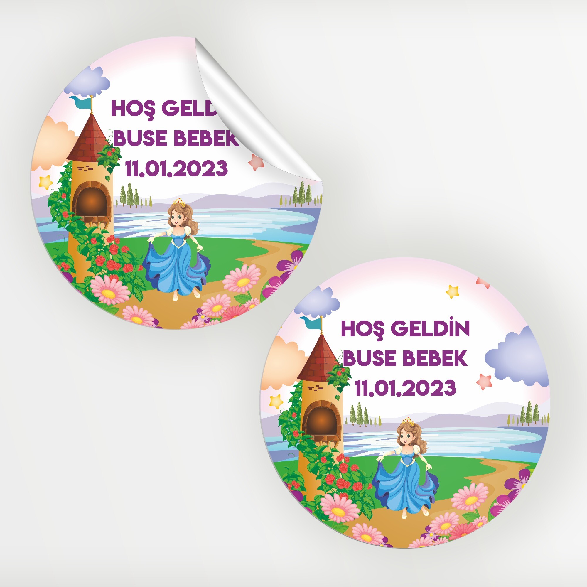 Prenses Tasarım Bebek Sticker Etiket