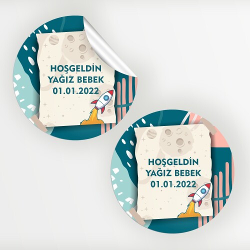 Roket Temalı Bebek Sticker Etiket