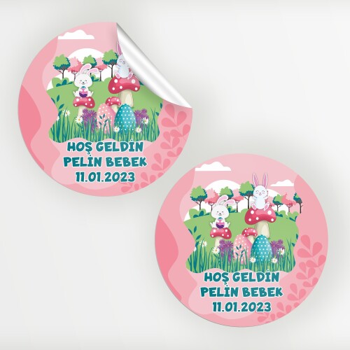 Tavşan Kız Temalı Bebek Sticker Etiket