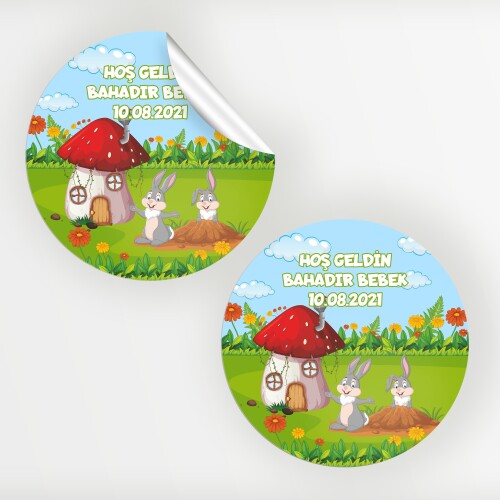 Sevimli Tavşan Bebek Sticker Etiket