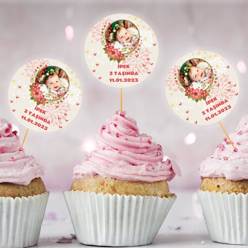 Çiçekli Cup Cake Kürdan Süs
