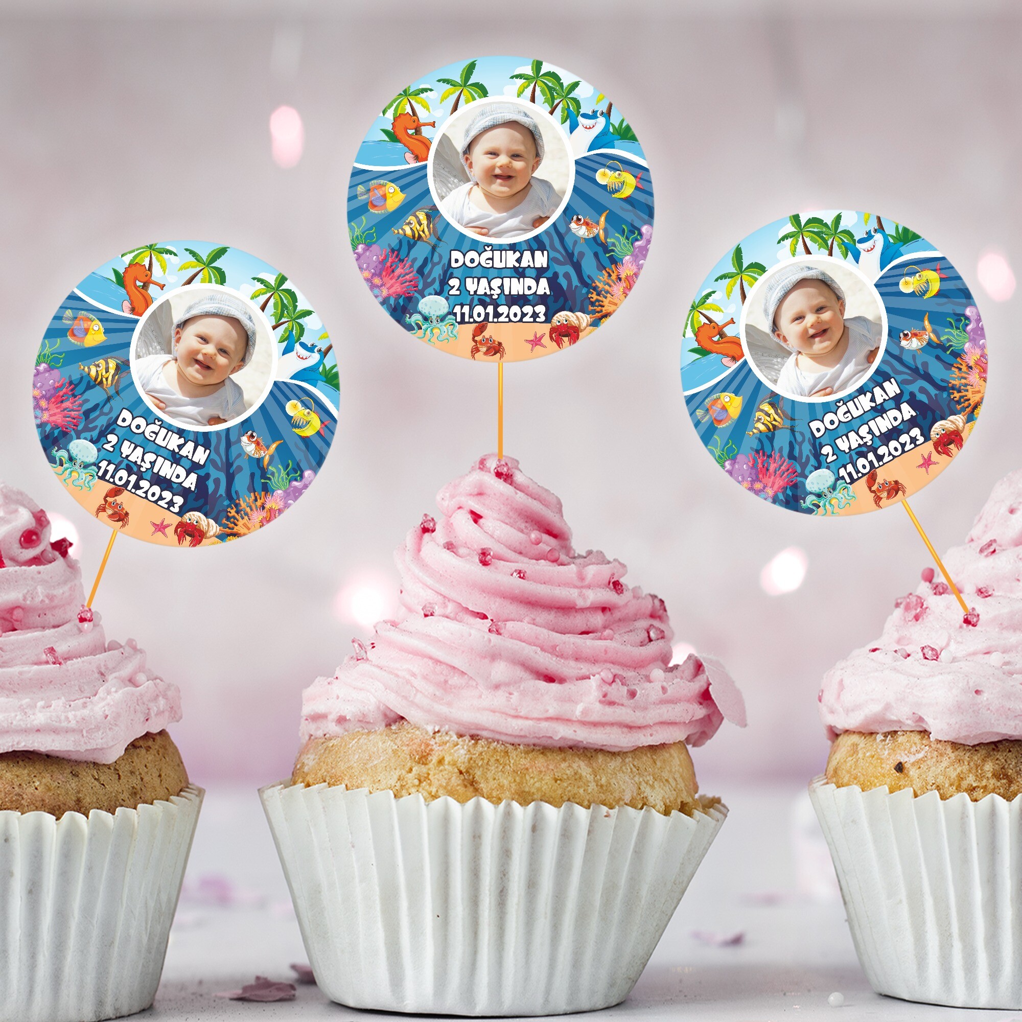 Deniz Canlıları Konsept Cup Cake Kürdan Süs