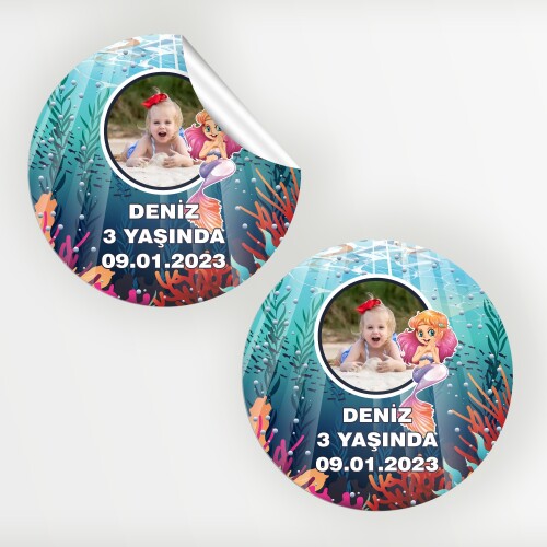 Deniz Kızı Yuvarlak Doğum Günü Etiketi