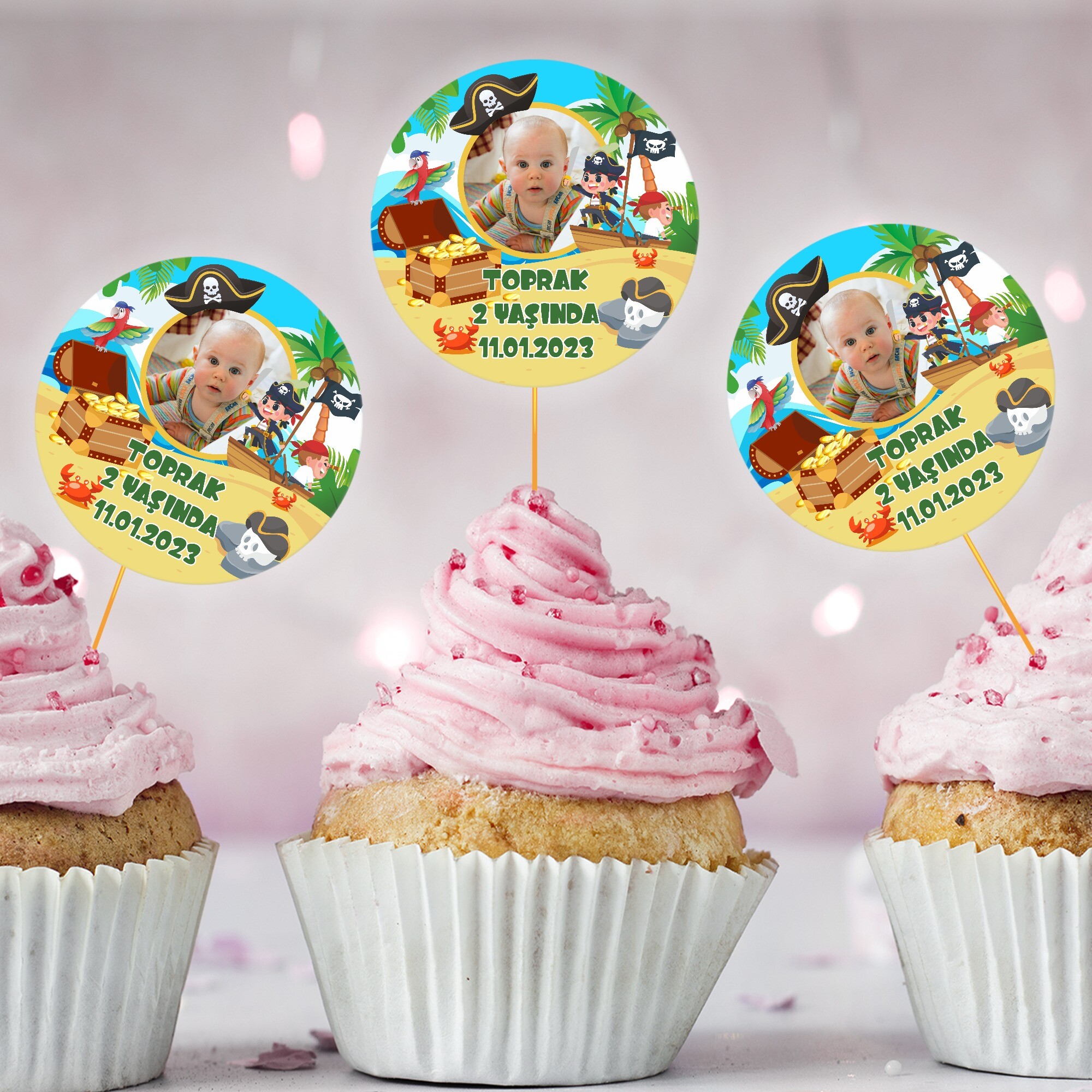 Korsan Temalı Cup Cake Kürdan Süs
