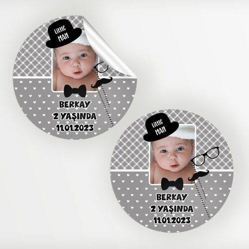 Little Man Küçük Adam Yuvarlak Doğum Günü Etiketi