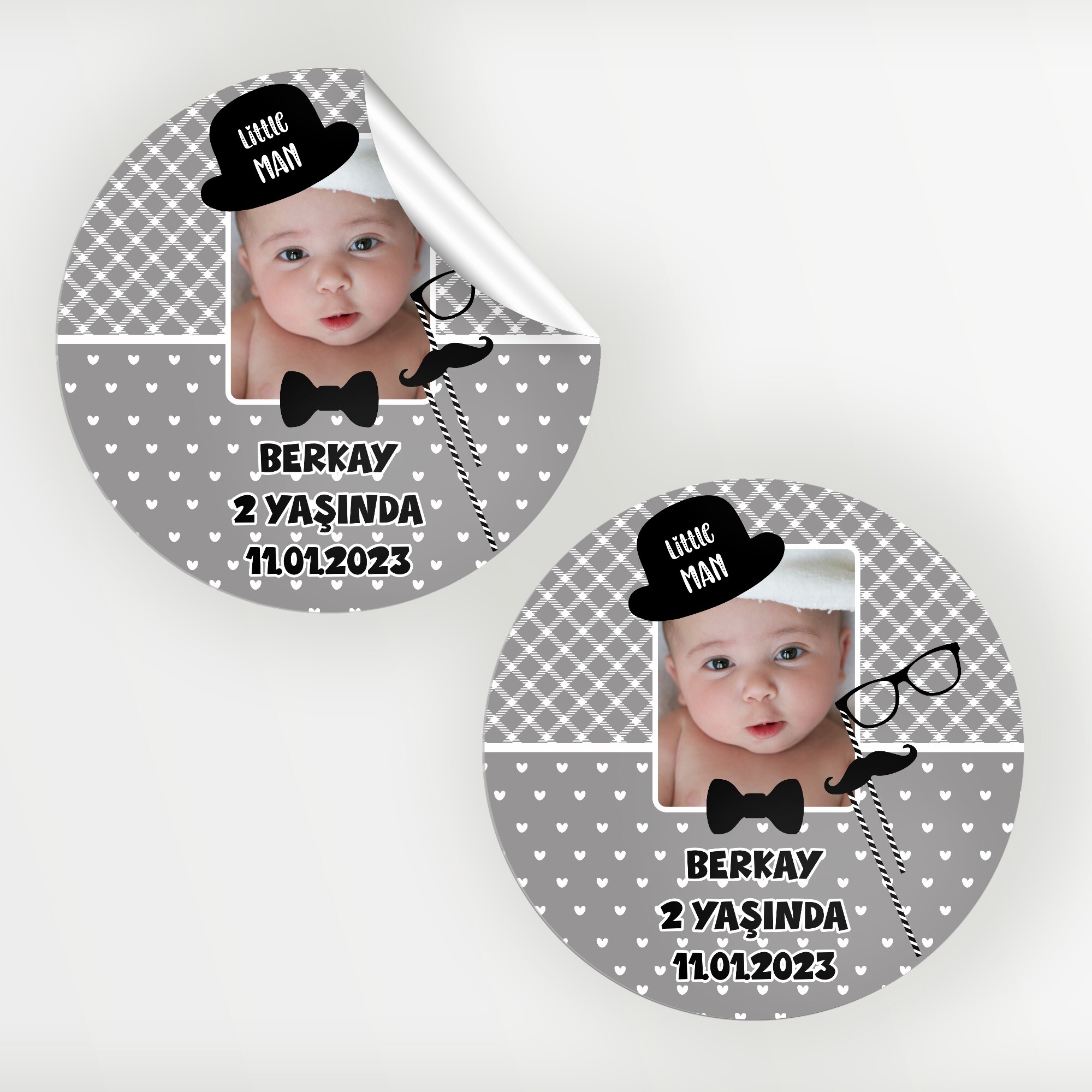 Little Man Küçük Adam Yuvarlak Doğum Günü Etiketi