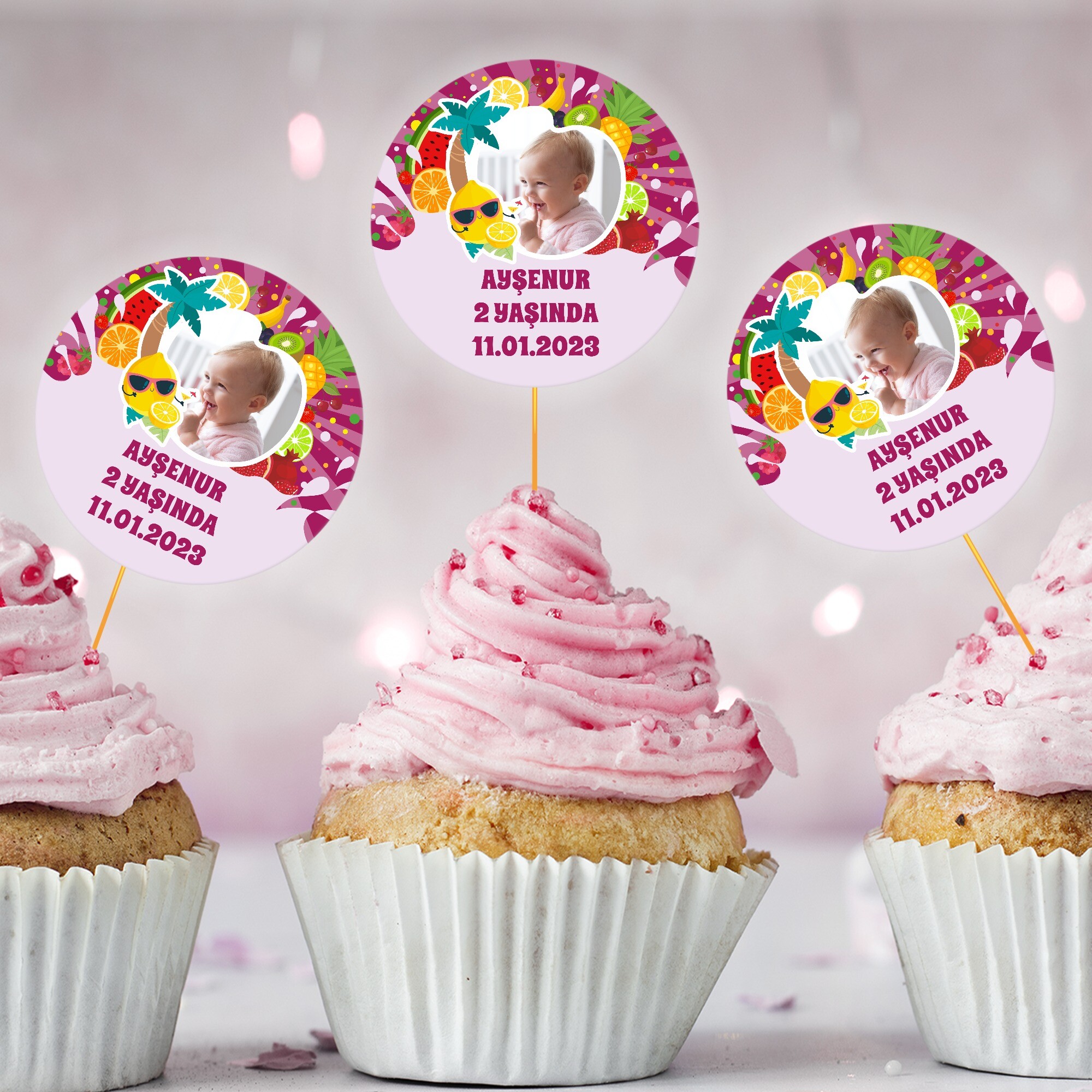 Meyveler Figürlü Cup Cake Kürdan Süs