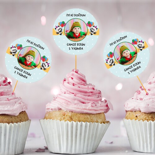 Panda Temalı Cup Cake Kürdan Süs