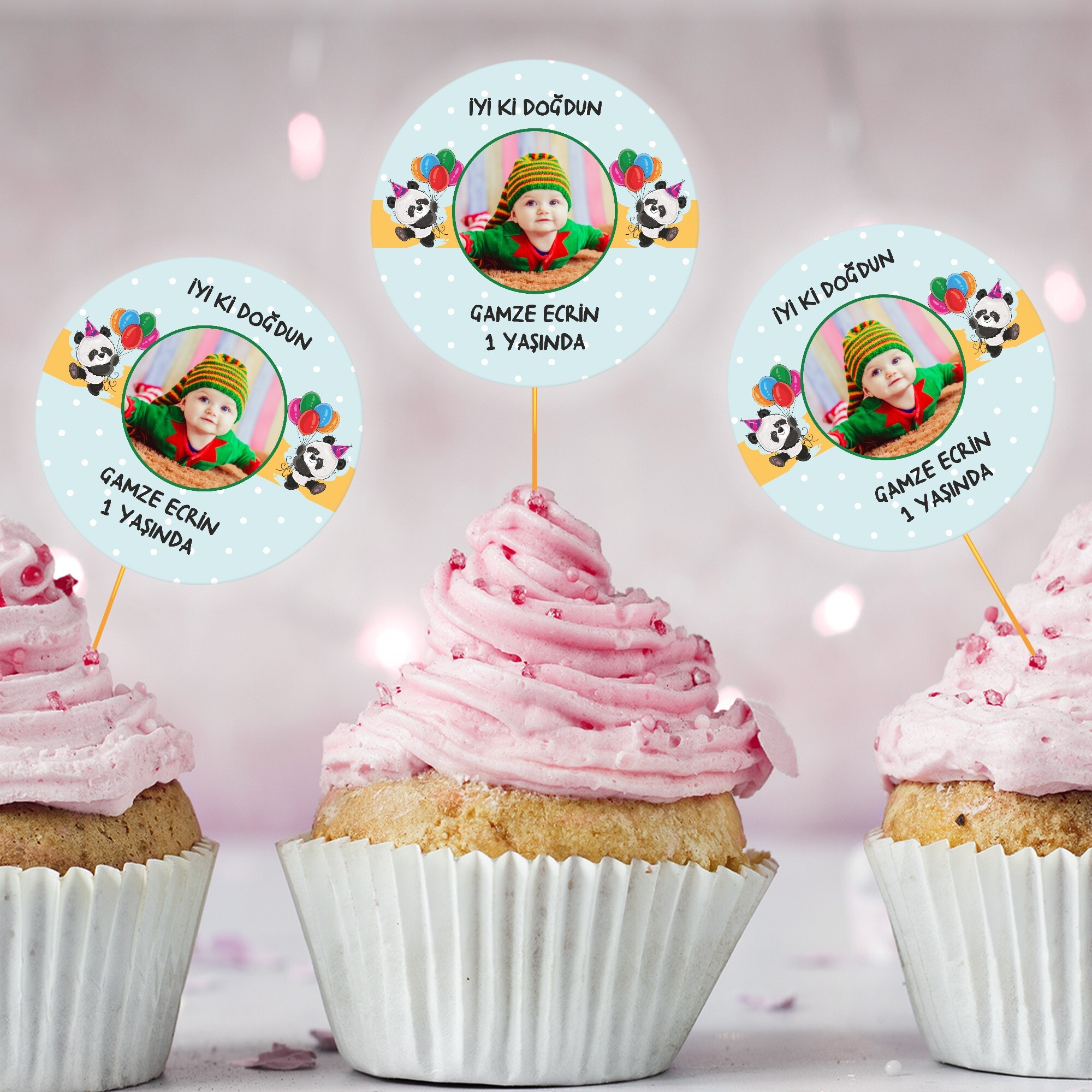 Panda Temalı Cup Cake Kürdan Süs