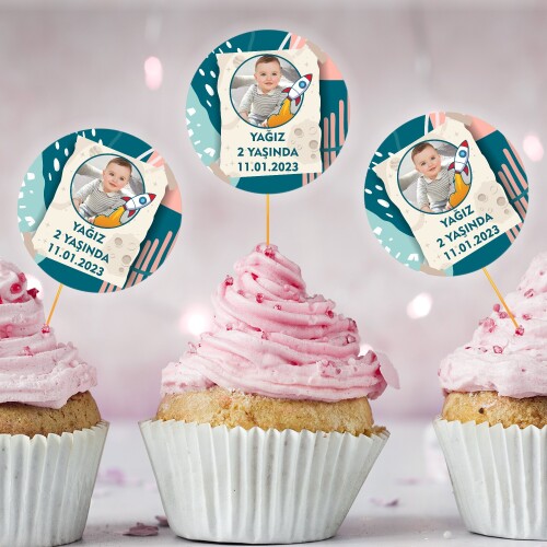 Roket Temalı Cup Cake Kürdan Süs