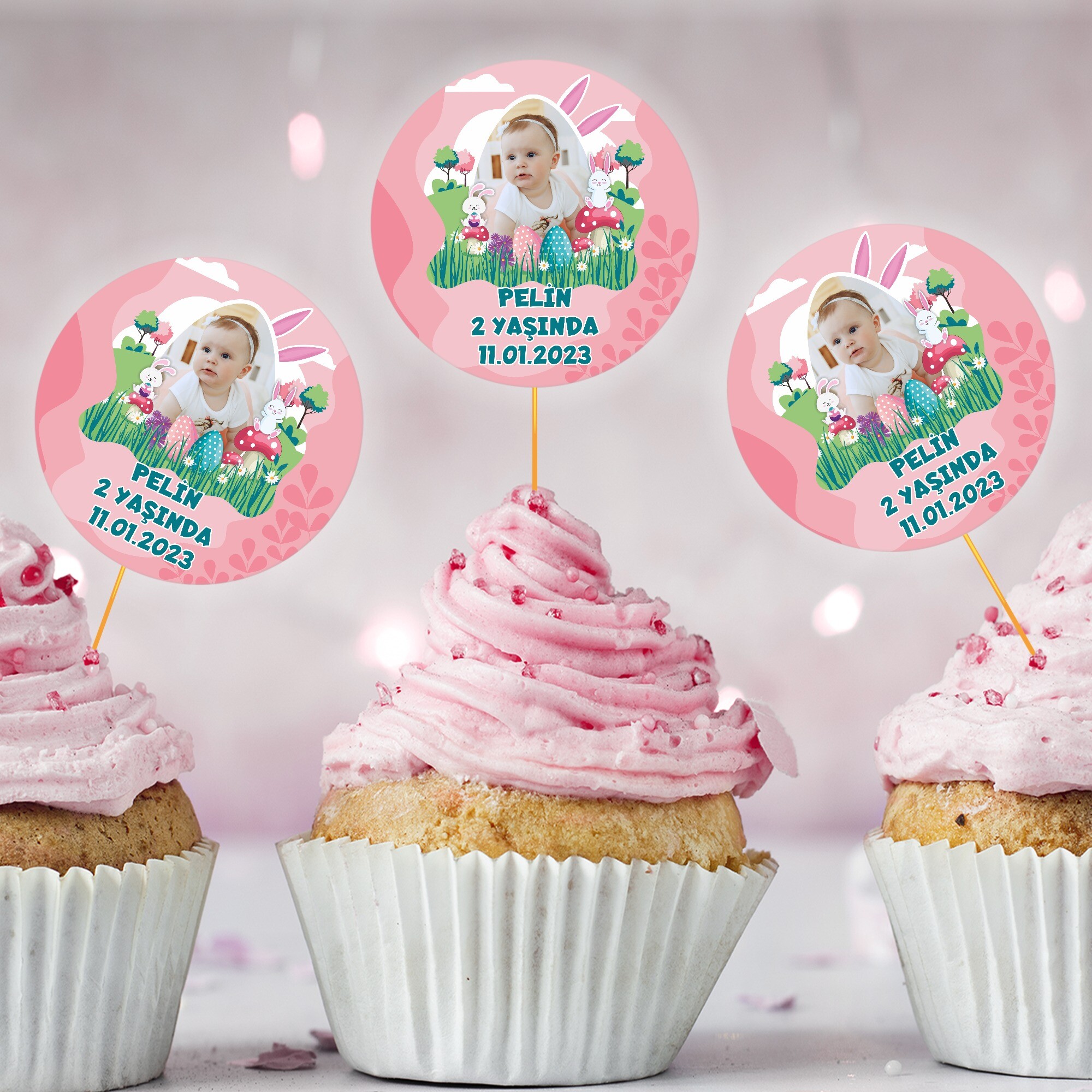 Tavşan Kız Temalı Cup Cake Kürdan Süs