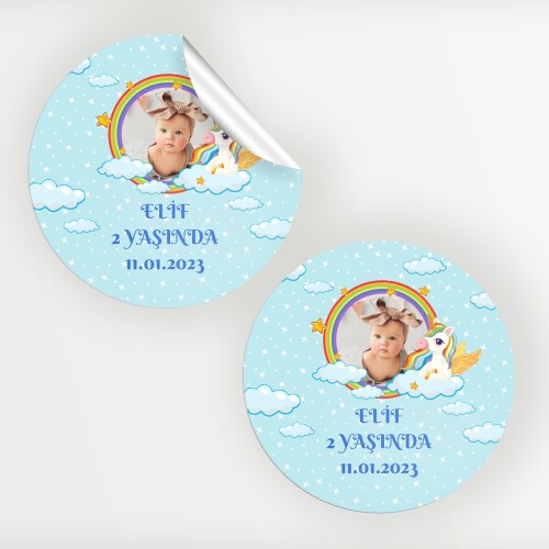 Unicornlu Yuvarlak Doğum Günü Etiketi