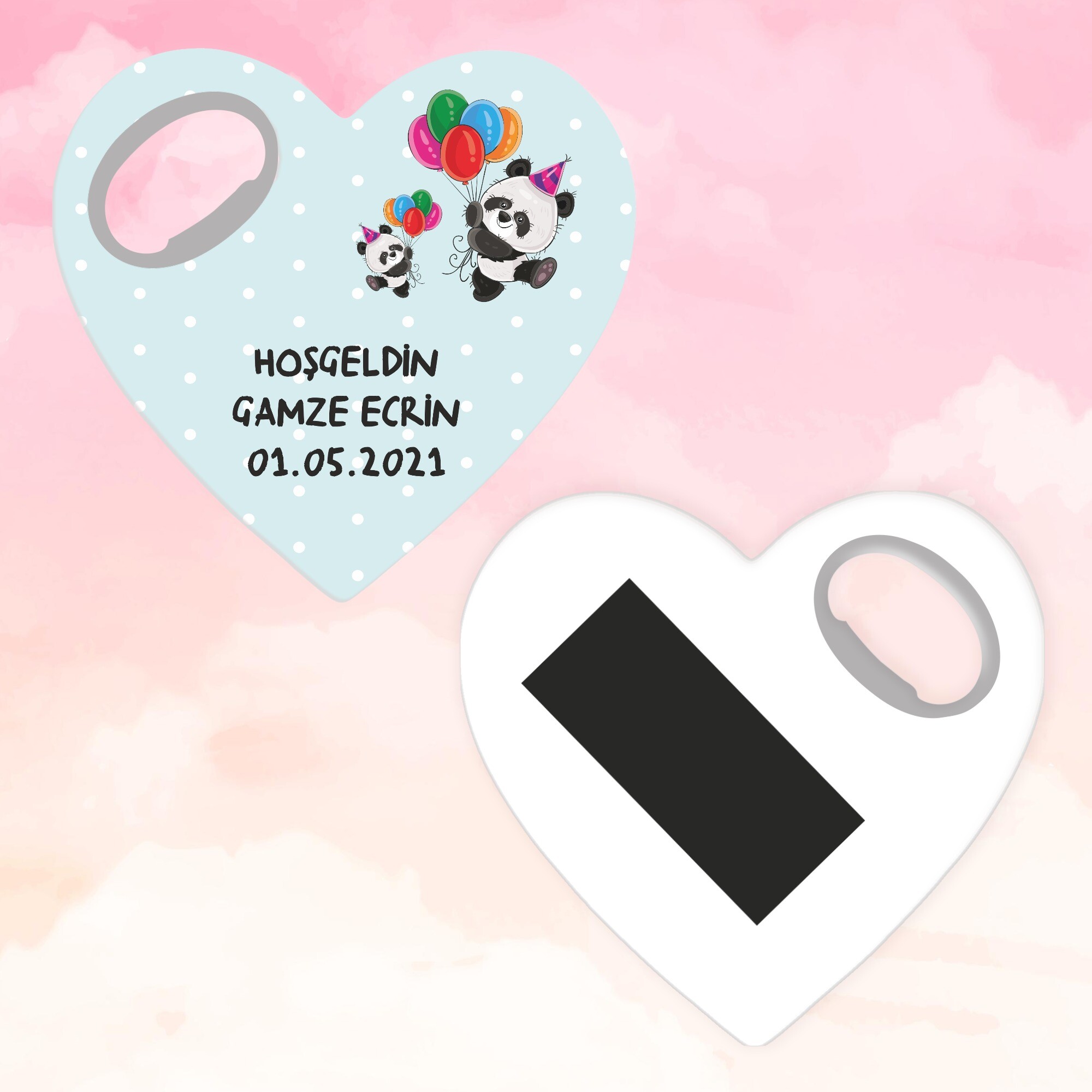 Panda Temalı Kalp Magnet Açacak