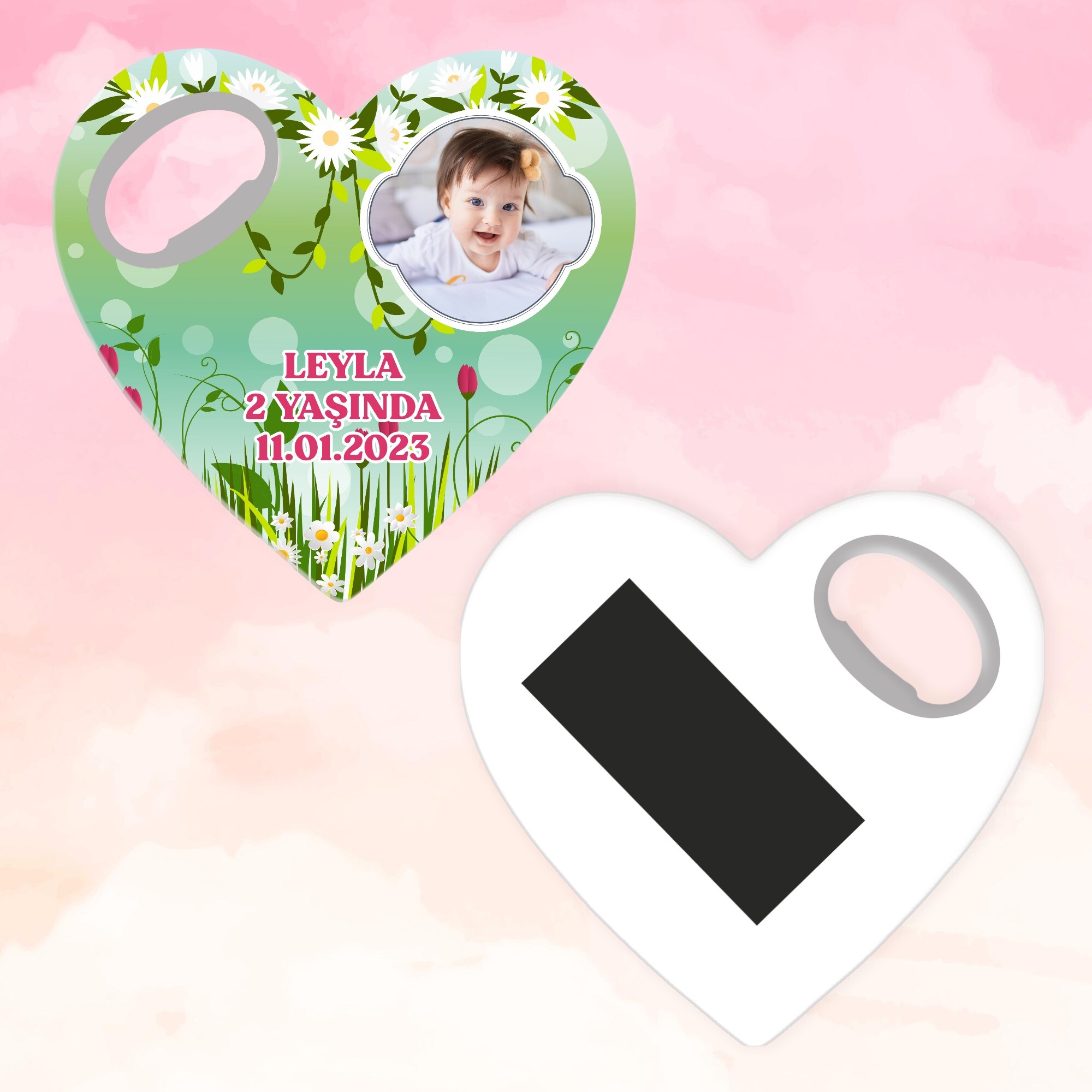 Papatya ve Laleli Açacaklı Kalp Magnet