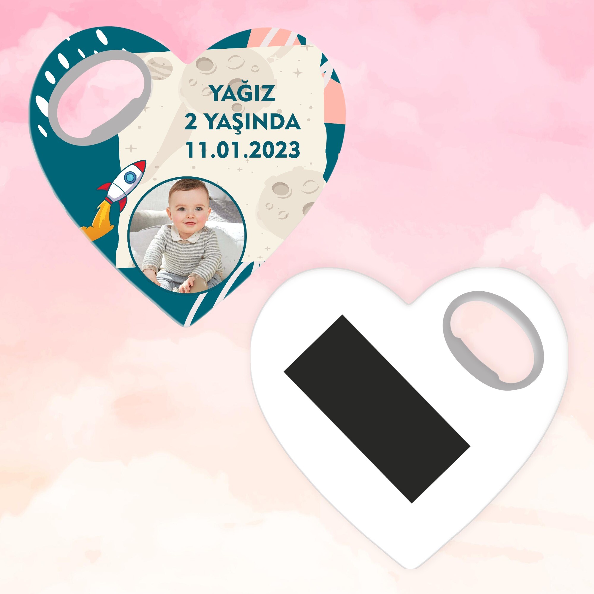 Roket Temalı Açacaklı Kalp Magnet