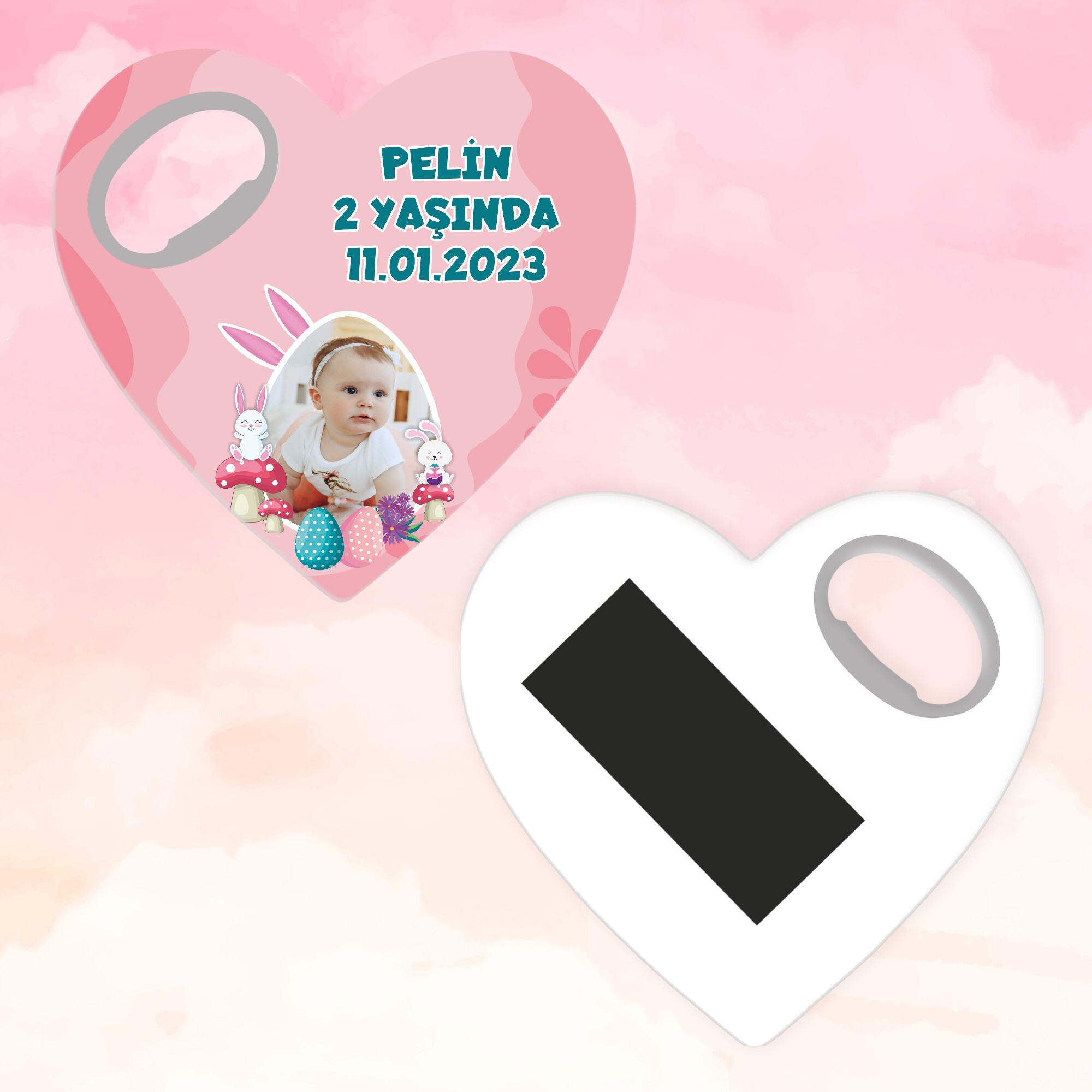Tavşan Kız Temalı Açacaklı Kalp Magnet
