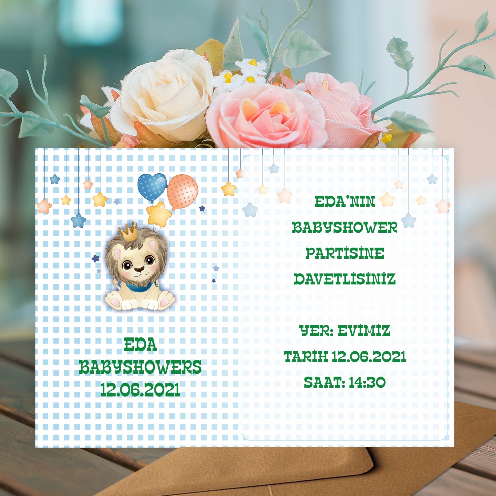 Sevimli Aslan Parti Davetiyesi Zarf Dahil