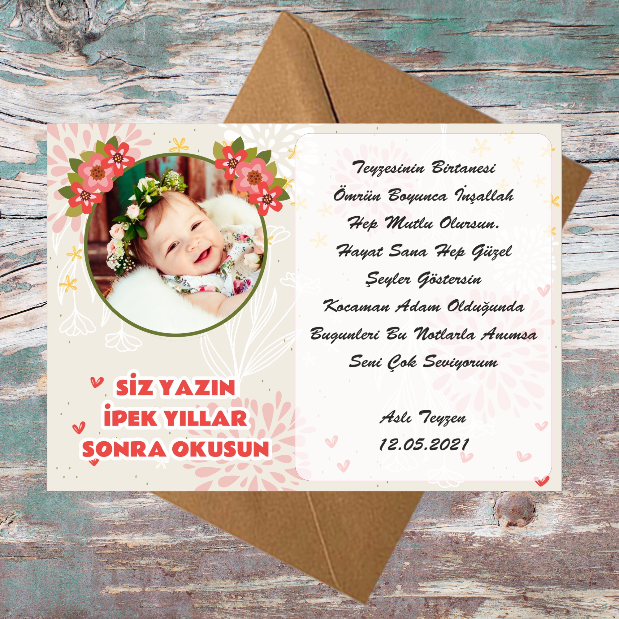Çiçekli Doğum Günü İçin Zarflı Anı Kartı