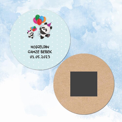 Panda Temalı Yuvarlak Ahşap Magnet