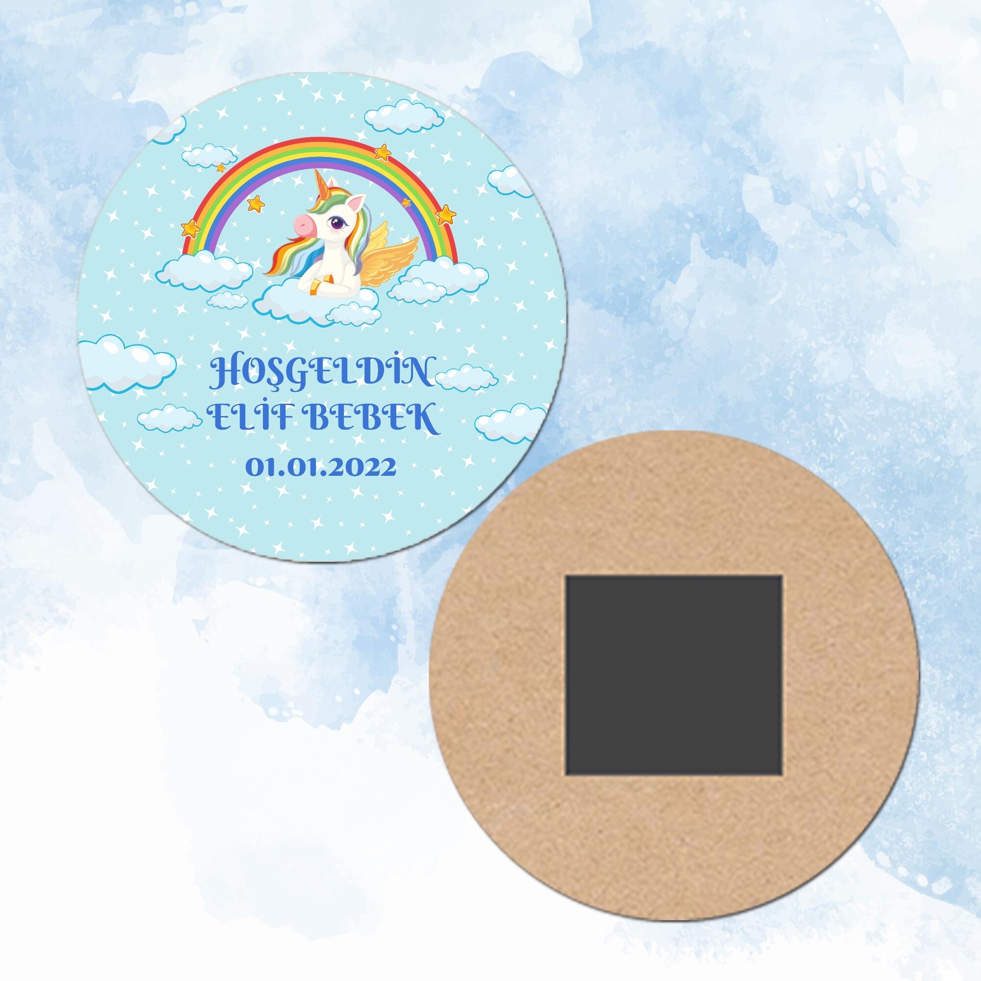 Unicornlu Yuvarlak Ahşap Magnet