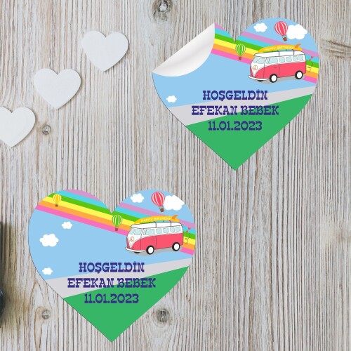 Otobüslü Kalp Şeklinde Sticker Etiket