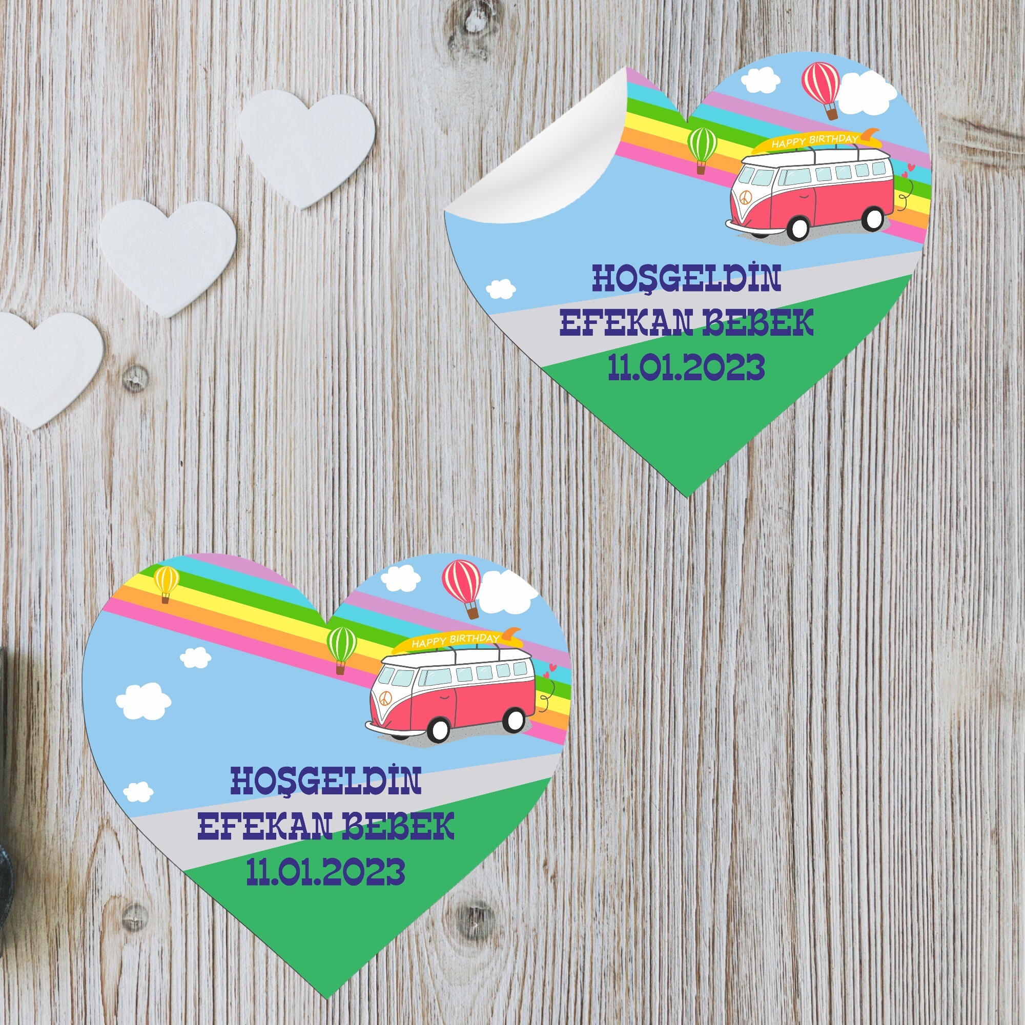 Otobüslü Kalp Şeklinde Sticker Etiket