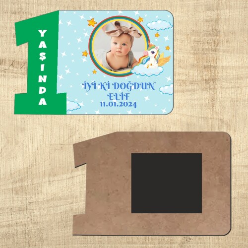 Unicornlu 1. Yaş İçin Ahşap Yeşil Rakam Magnet