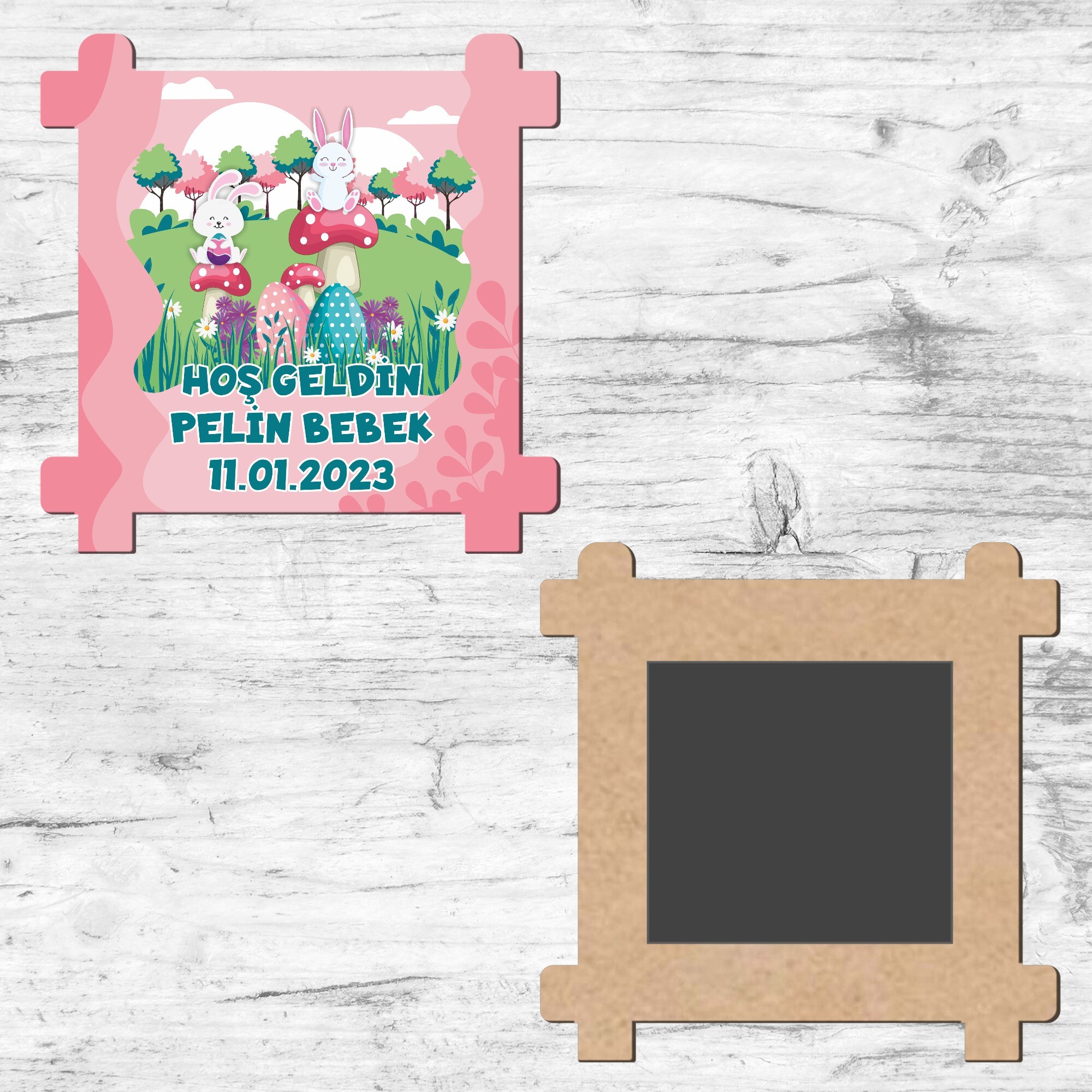 Tavşan Kız Temalı Ahşap Çit Magnet